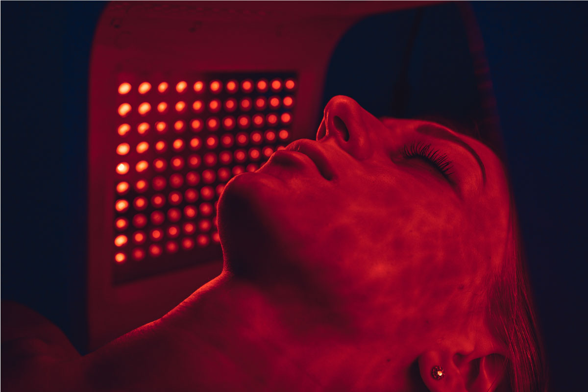 Facial-LED-Red-Light-Emitting-Diode-1200 Woman having a Facial LED Red Light Emitting Diode treatment at Raquel Menezes Aesthetic Medicine - landscape image